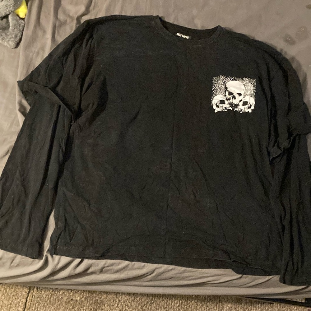 Hot Topic Black Long Sleeve Tee with Skull Design